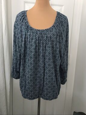 Michael Kors Navy and White Printed Peasant Tunic